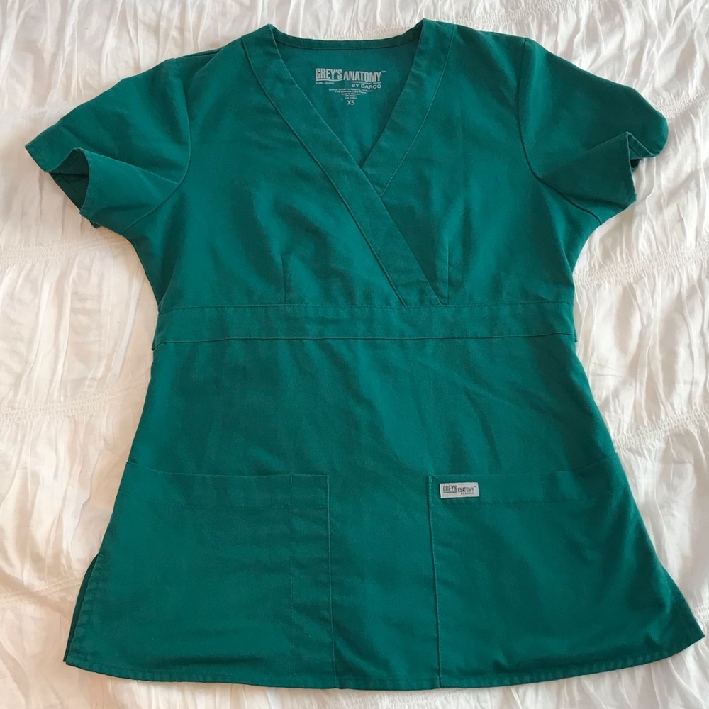 Greys Anatomy Mock Wrap Scrub Top Hunter